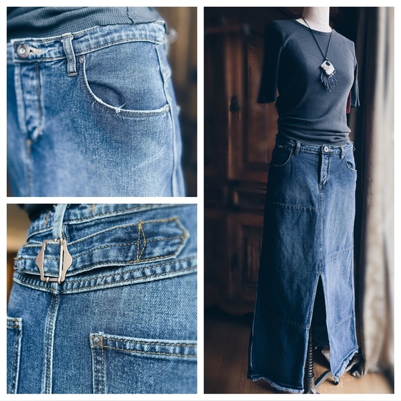 Free People Patchwork Denim Maxi Skirt - Picture 8 of 12